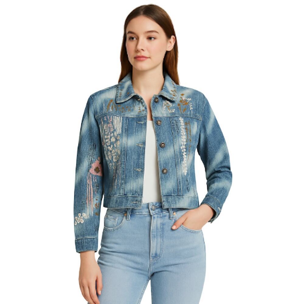 Sandy Starkman Hand Embroidered Denim Jacket Women’s L Boho Artsy Wearable Art - Picture 10 of 10